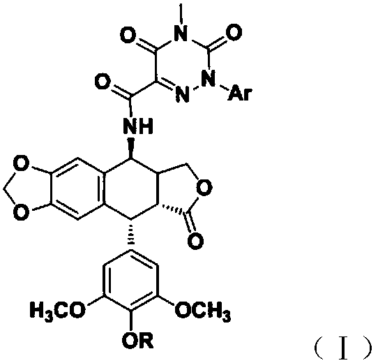 Podophyllotoxin compound containing 1,2,4-triazone structure, and application thereof