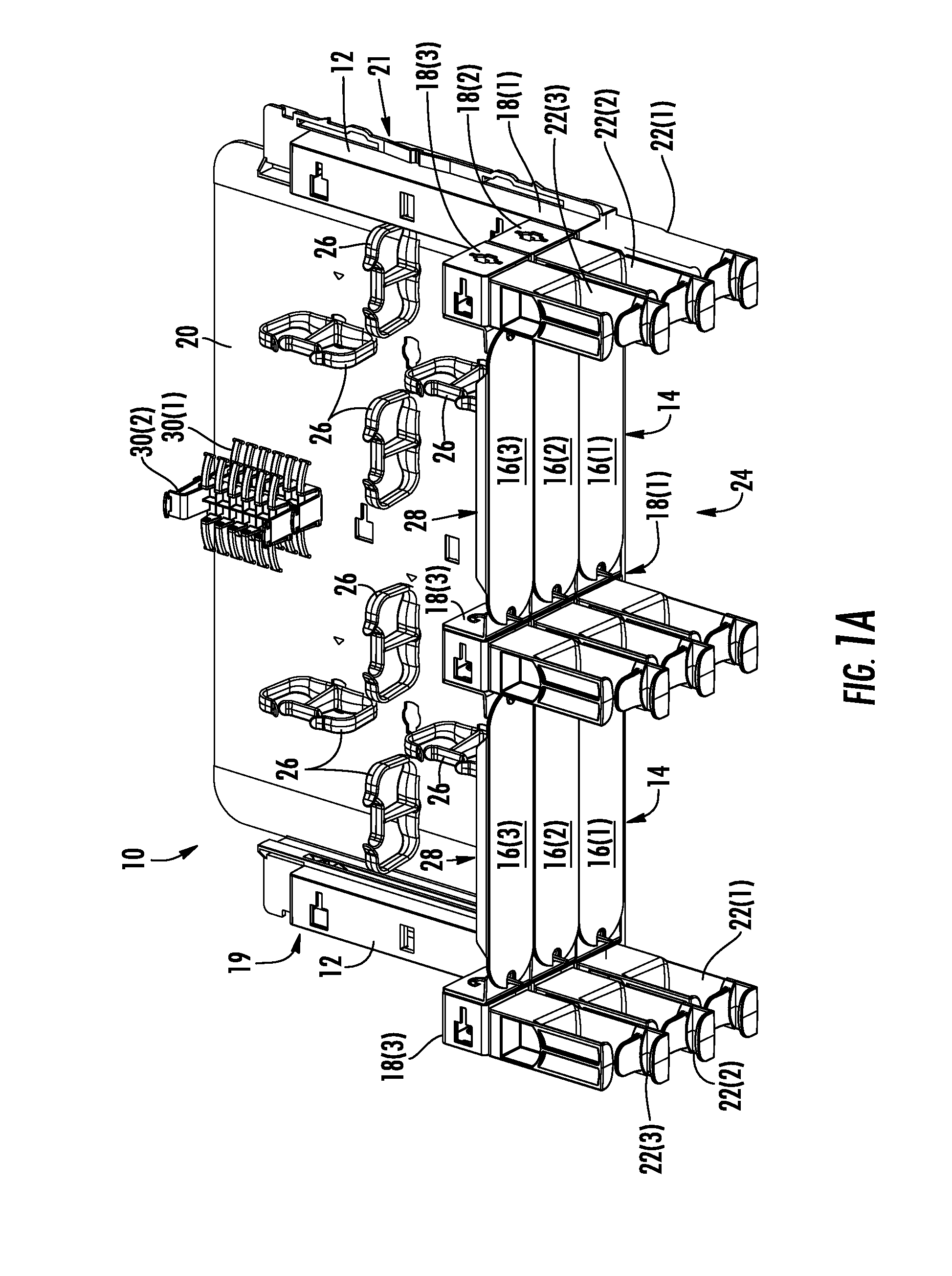 Stackable shelves for a fiber optic housing, and related components and methods