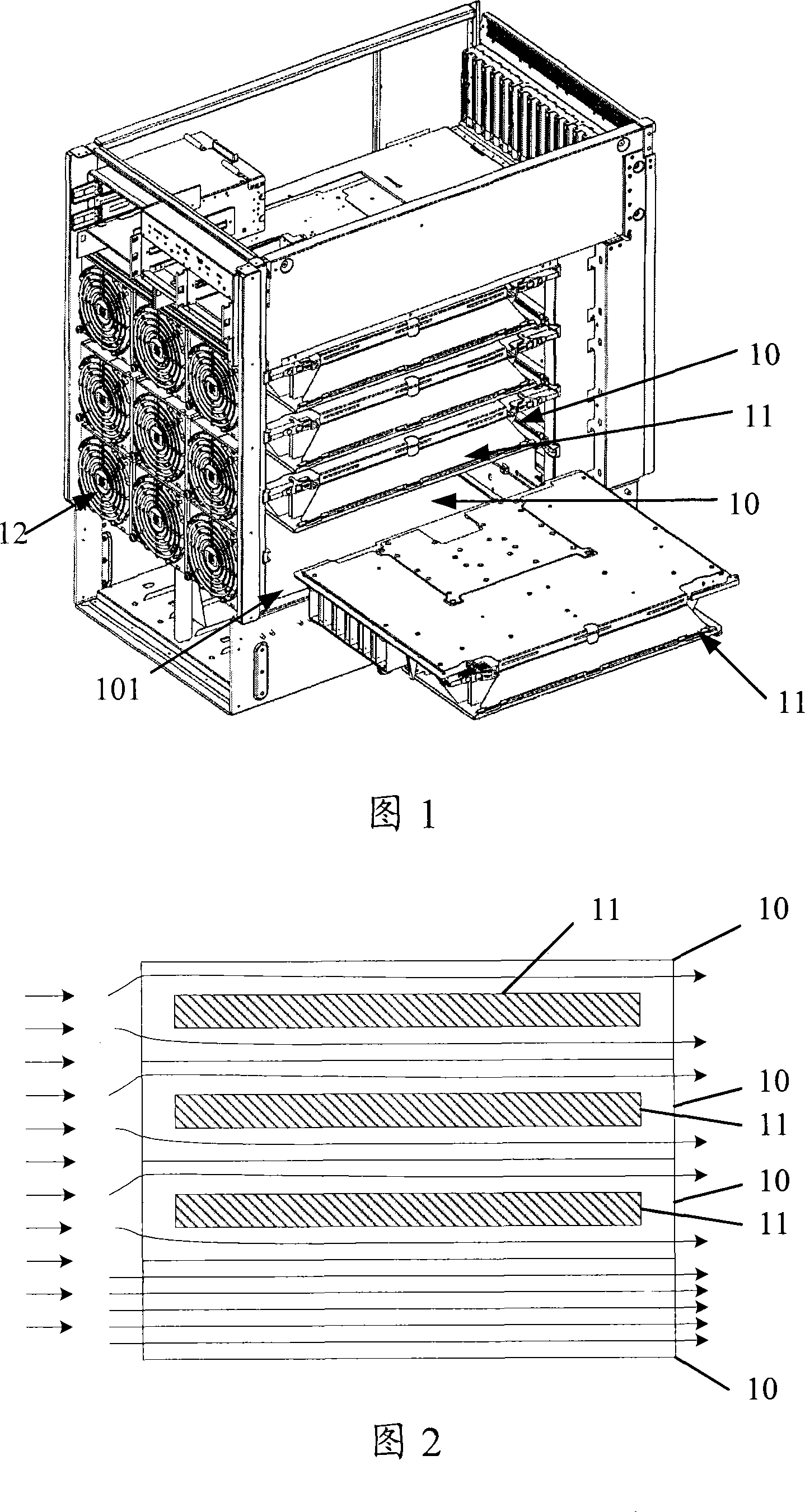 Interposing frame and retaining plate component, and communication equipment