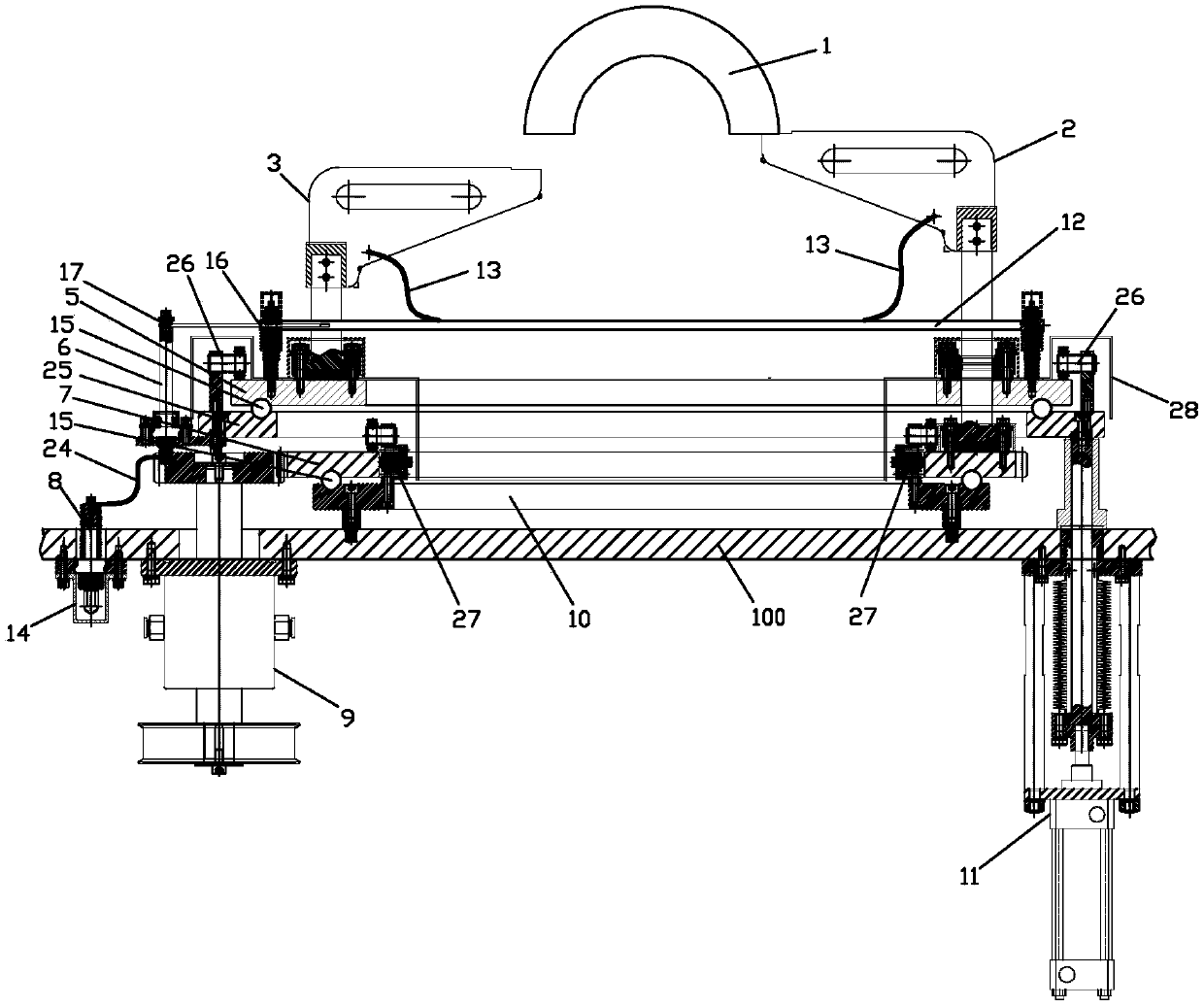 Workpiece rotating frame for film coating of hemispherical shell workpiece and film coating machine