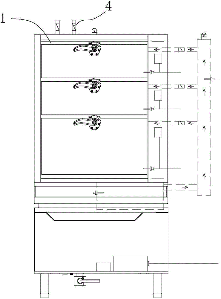 Box door auxiliary closing device and method of steam cabinet and steam cabinet