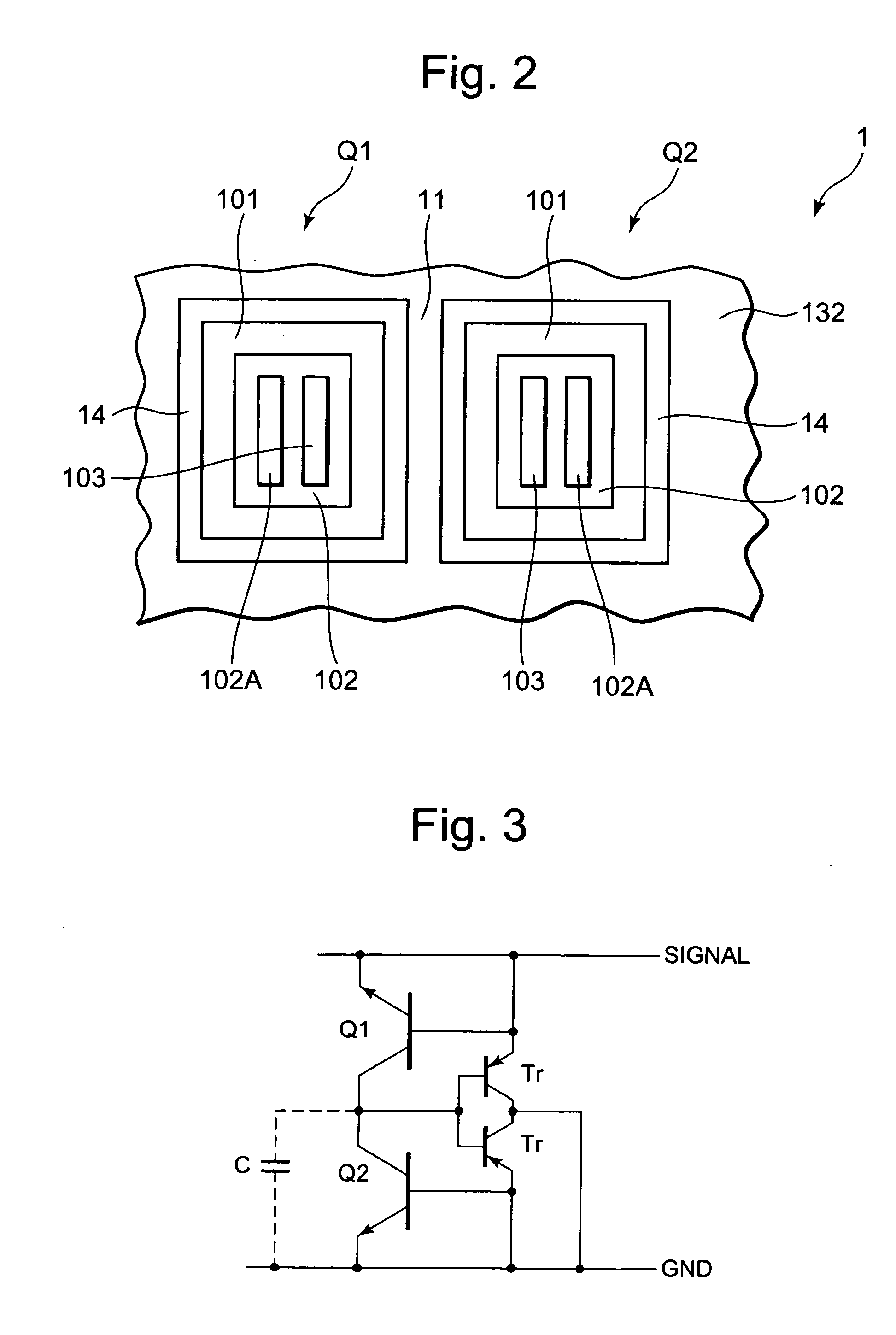 Semiconductor device having two bipolar transistors constituting electrostatic protective element