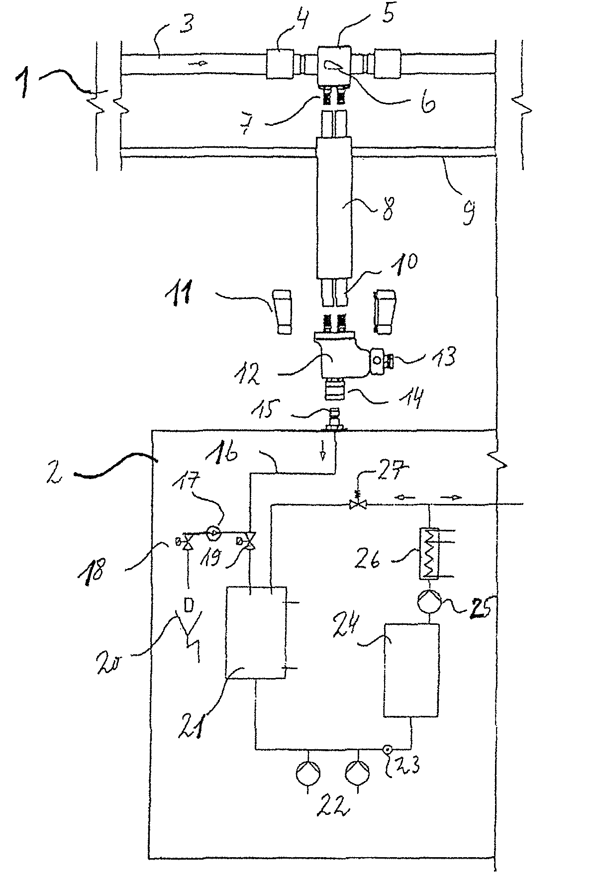 Fluid system for supplying a device with highly pure liquid