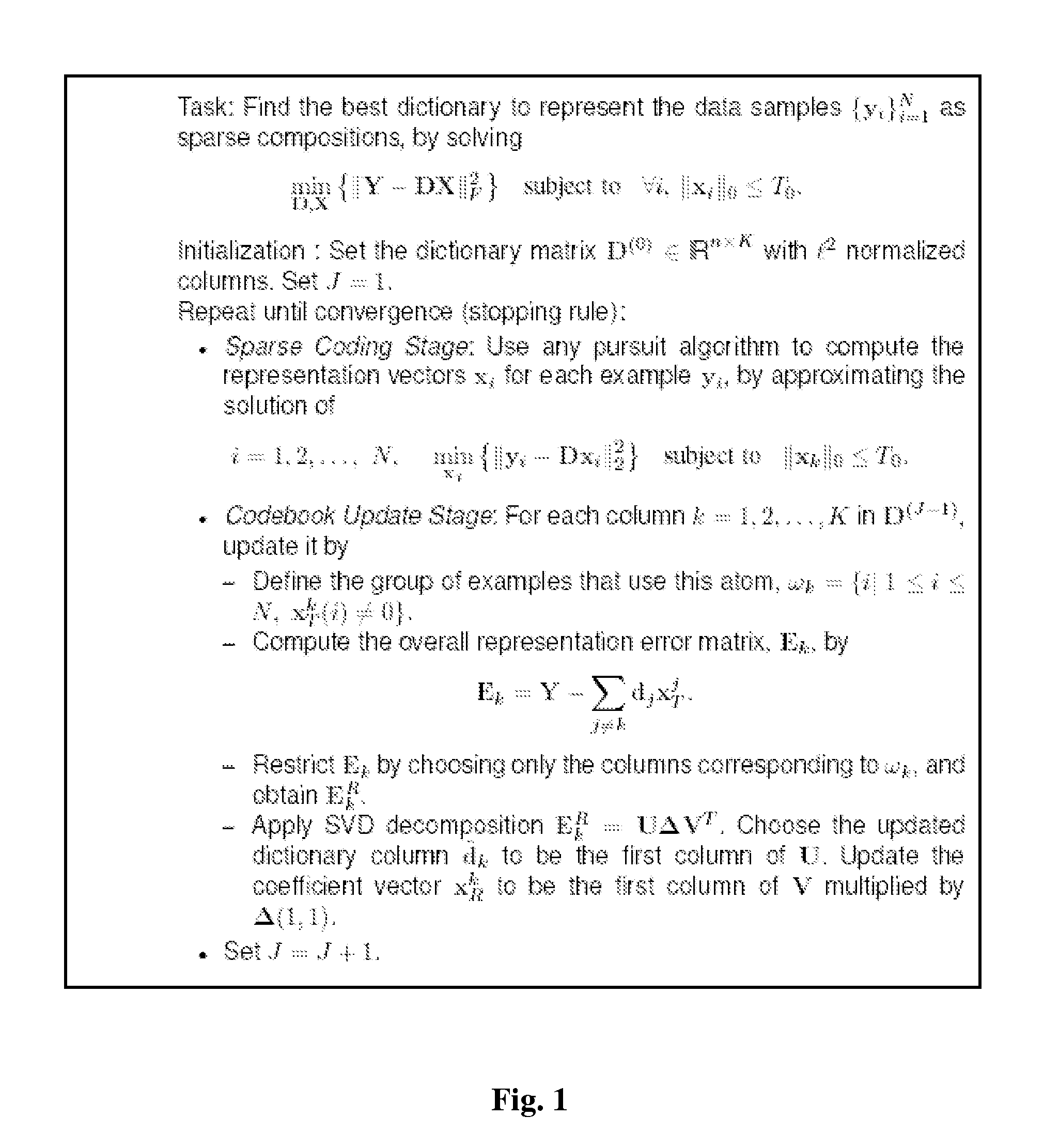 System and method for designing of dictionaries for sparse representation