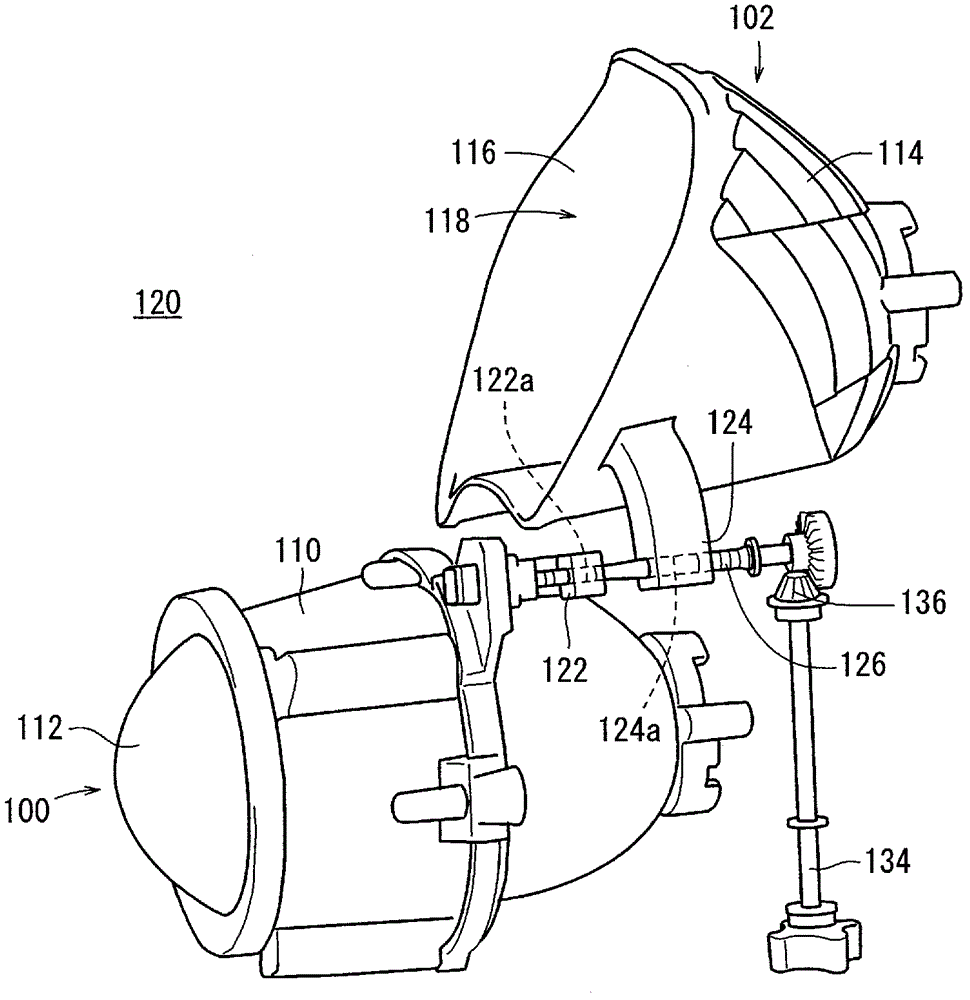 Optical axis adjustment mechanism of vehicle headlamp