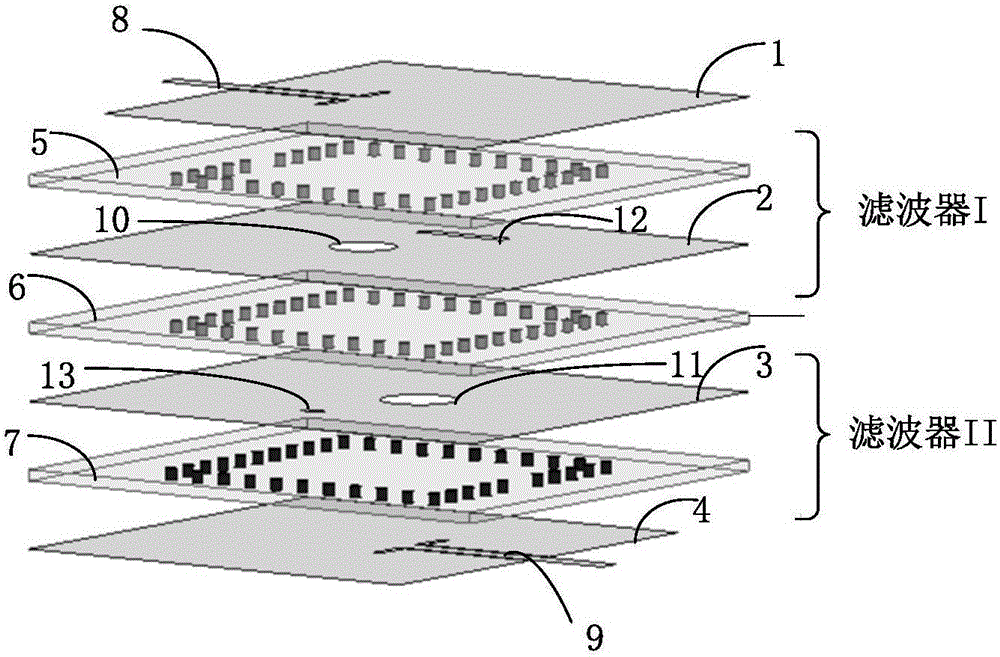 Stacked type three-order substrate integrated waveguide filter