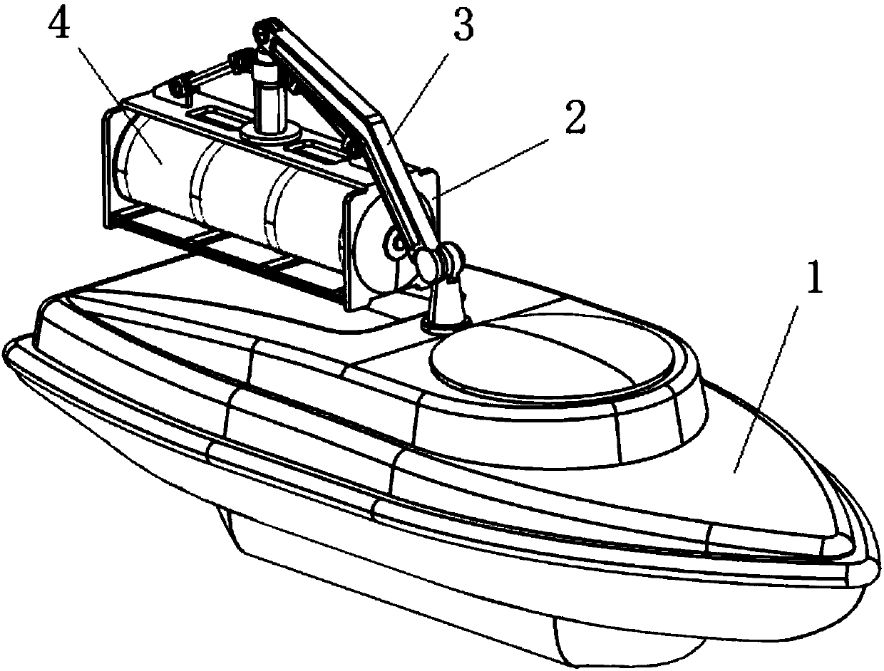Recovering device and method for recovering UUV (underwater unmanned vehicle) on water surface of USV (unmanned surface vehicle) based on flexible arm