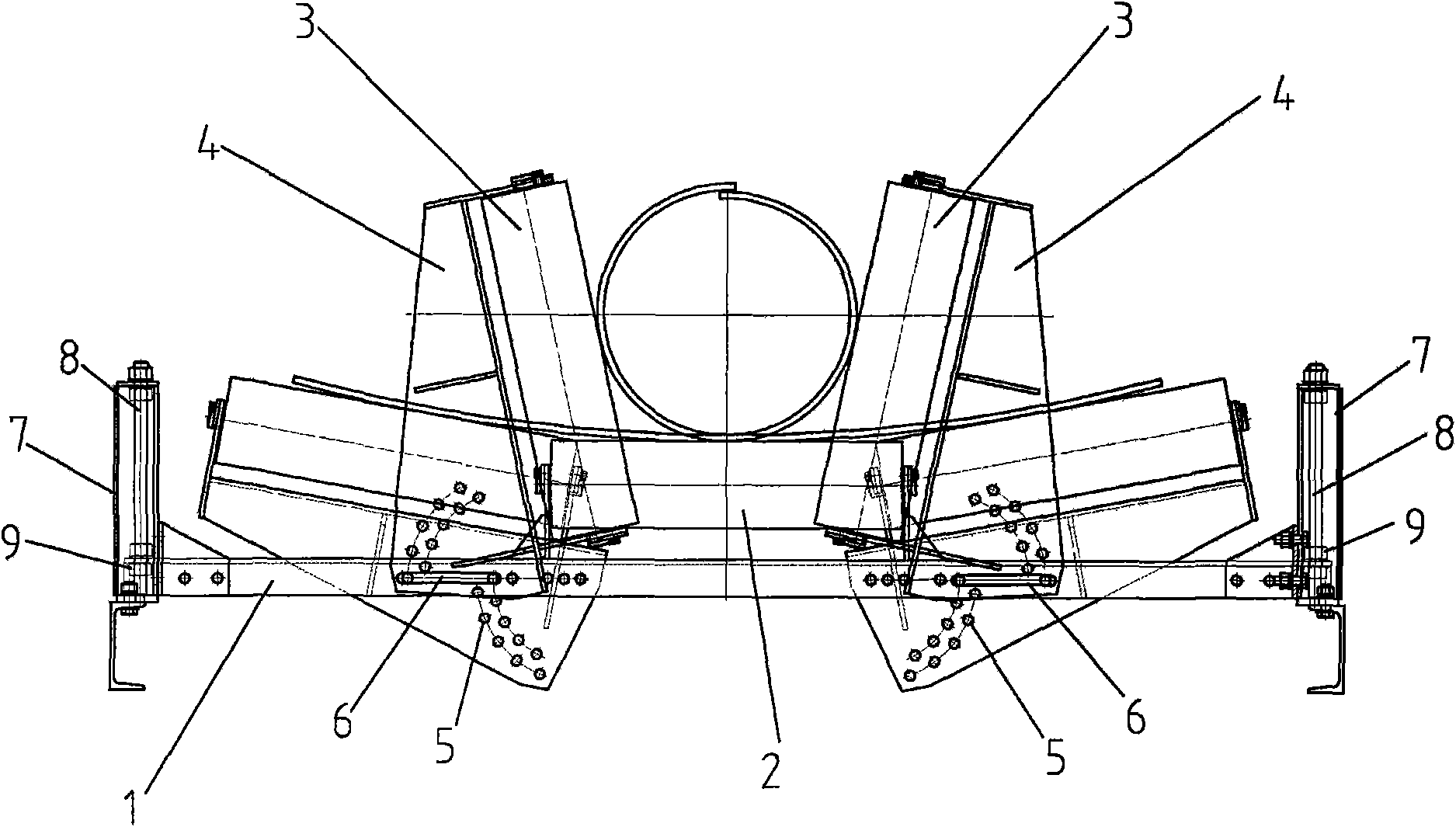 Bidirectional adjustable groove profile carrier roller frame used for tube-shaped belt conveyer