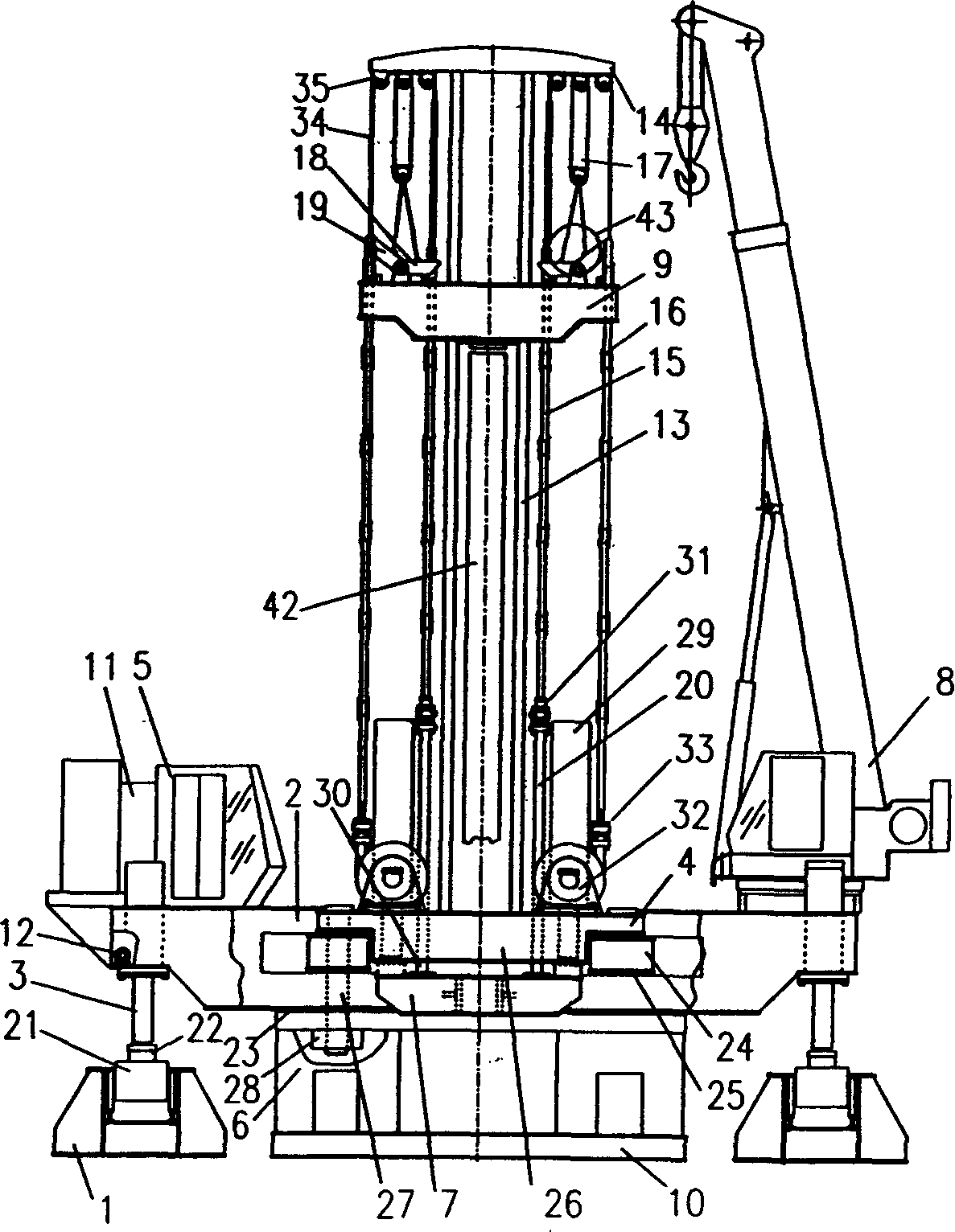 Tandem type pile pressing machine and construction process thereof