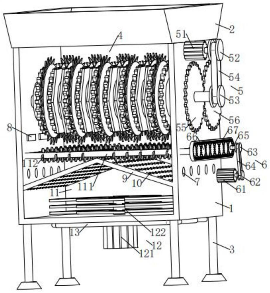 A waste tire crushing device