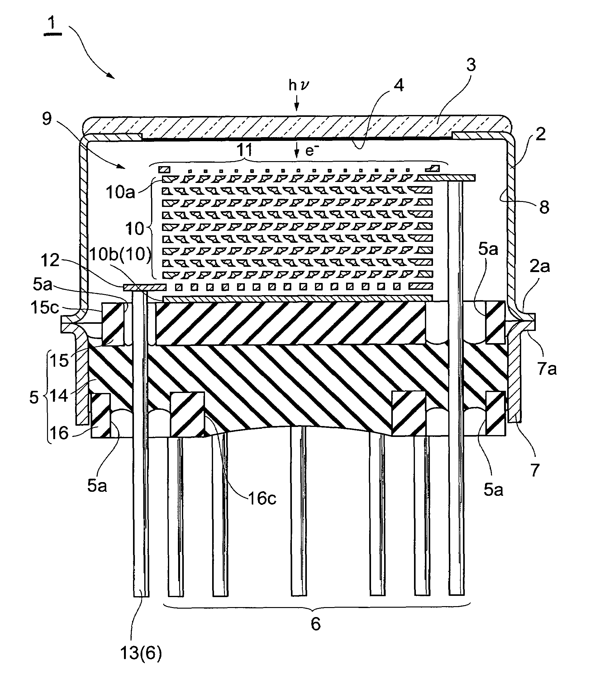 Photomultiplier with particular stem/pin structure