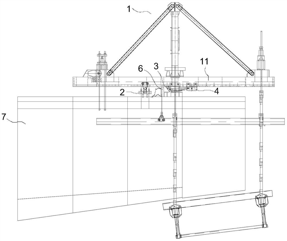Walking mechanism and walking method for hanging basket construction device