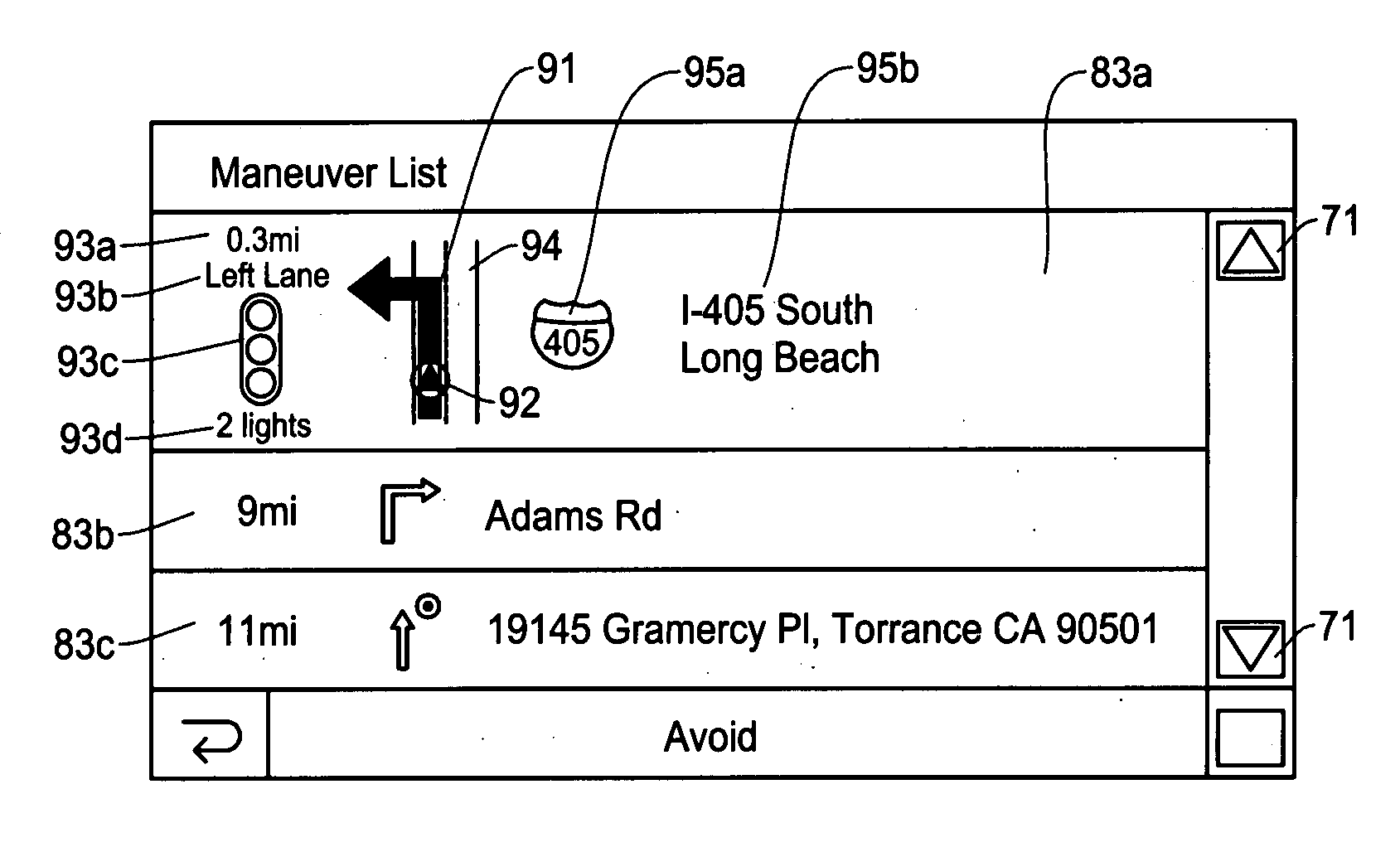Method and apparatus for displaying route guidance list for navigation system