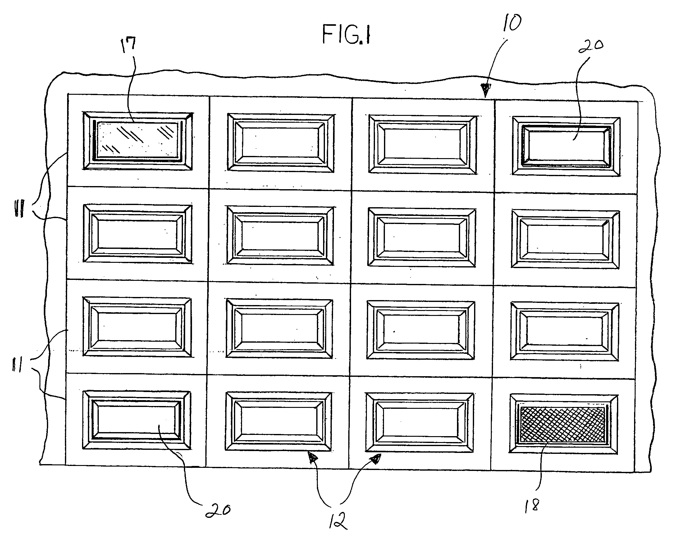 Garage door having removable vent or glass covers