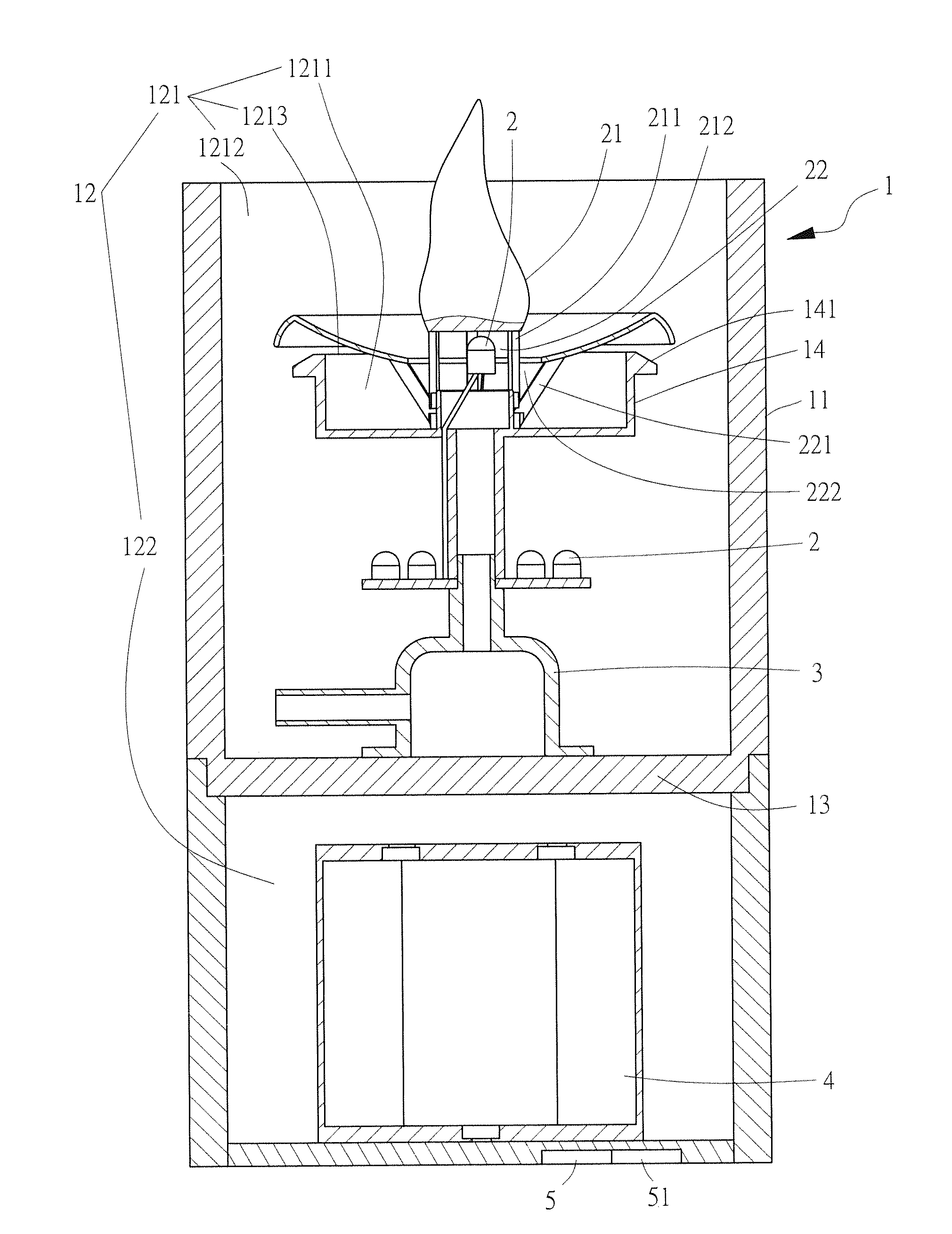 Flameless candle device with fountain