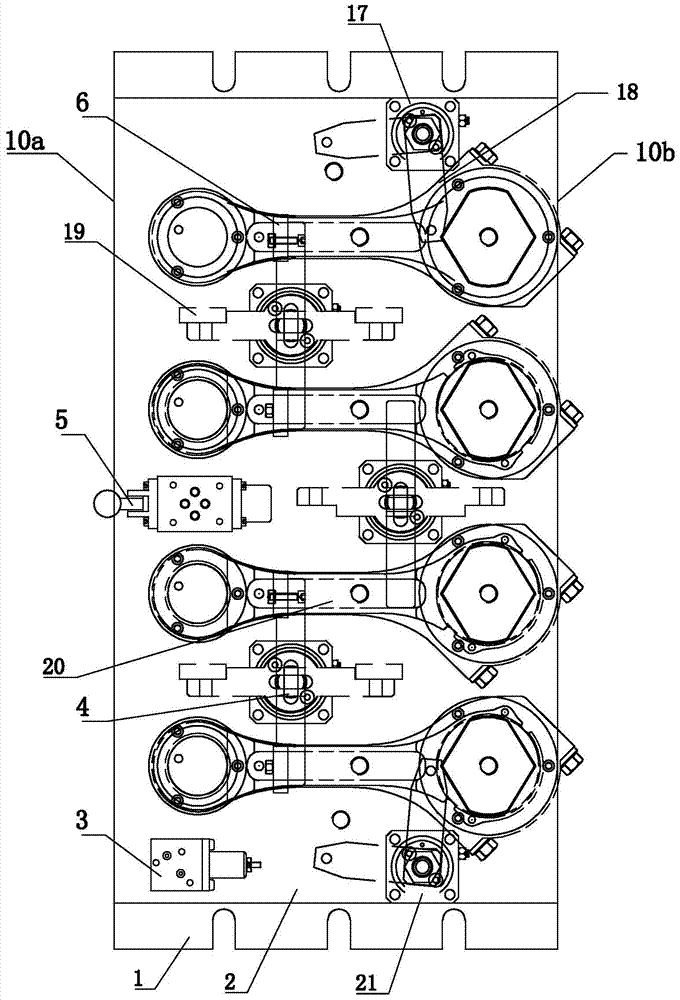 Hydraulic clamping and positioning device for slope processing of connecting rod