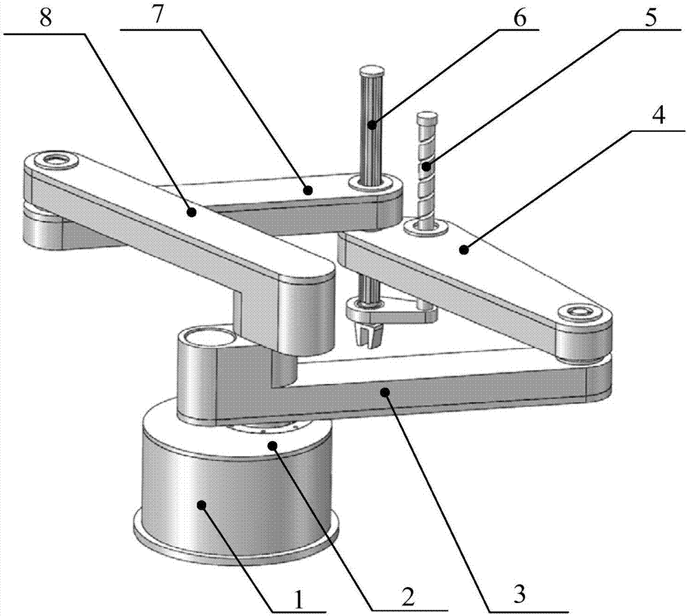 SCARA high-speed parallel connection mechanical arm having partial decoupling and dynamic balance characteristics