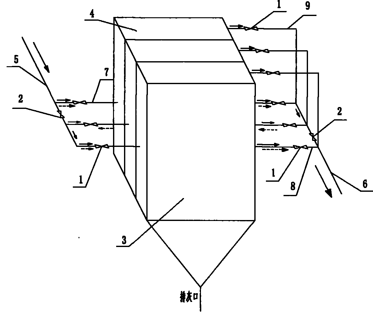 Static hop-pocket mixed dust removal device and control method thereof