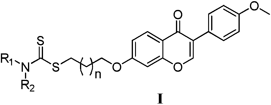 Formononetin derivatives containing carbadithiocarbamate, preparation method and application in antitumor drugs