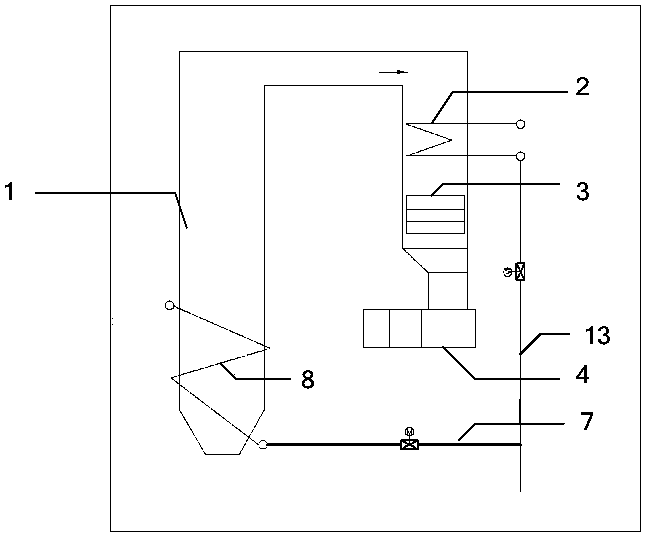 Denitration device with economizer re-circulating system and generator unit