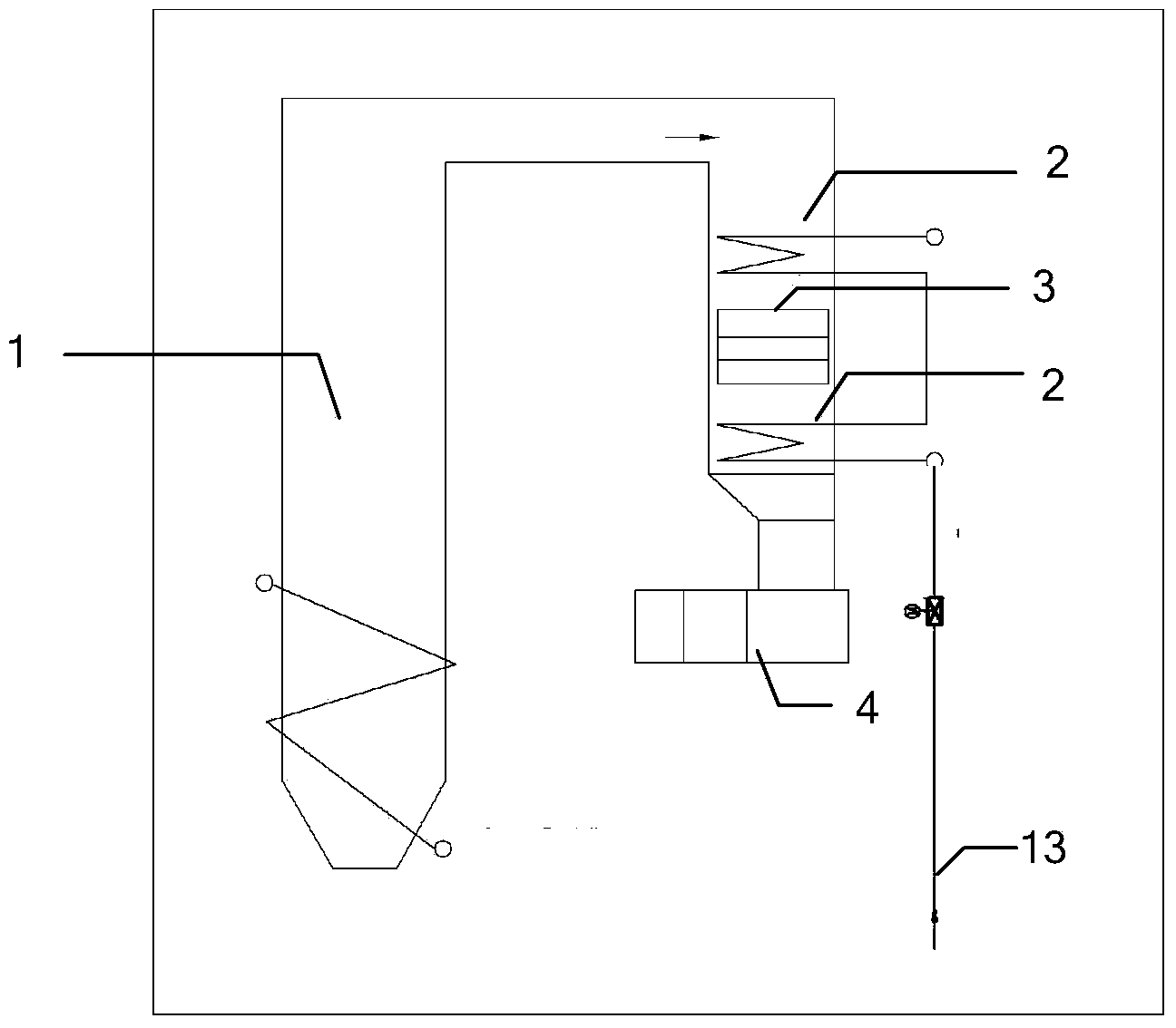 Denitration device with economizer re-circulating system and generator unit
