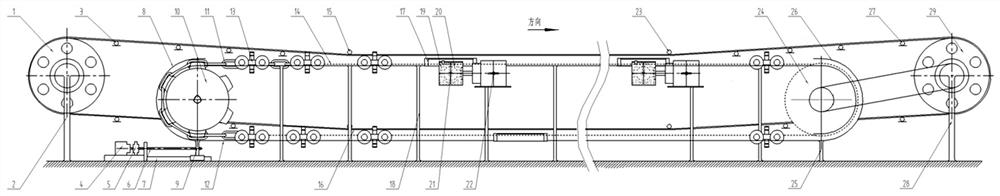 Multi-point drive belt conveyor and chain tensioning method for infinite car group chain