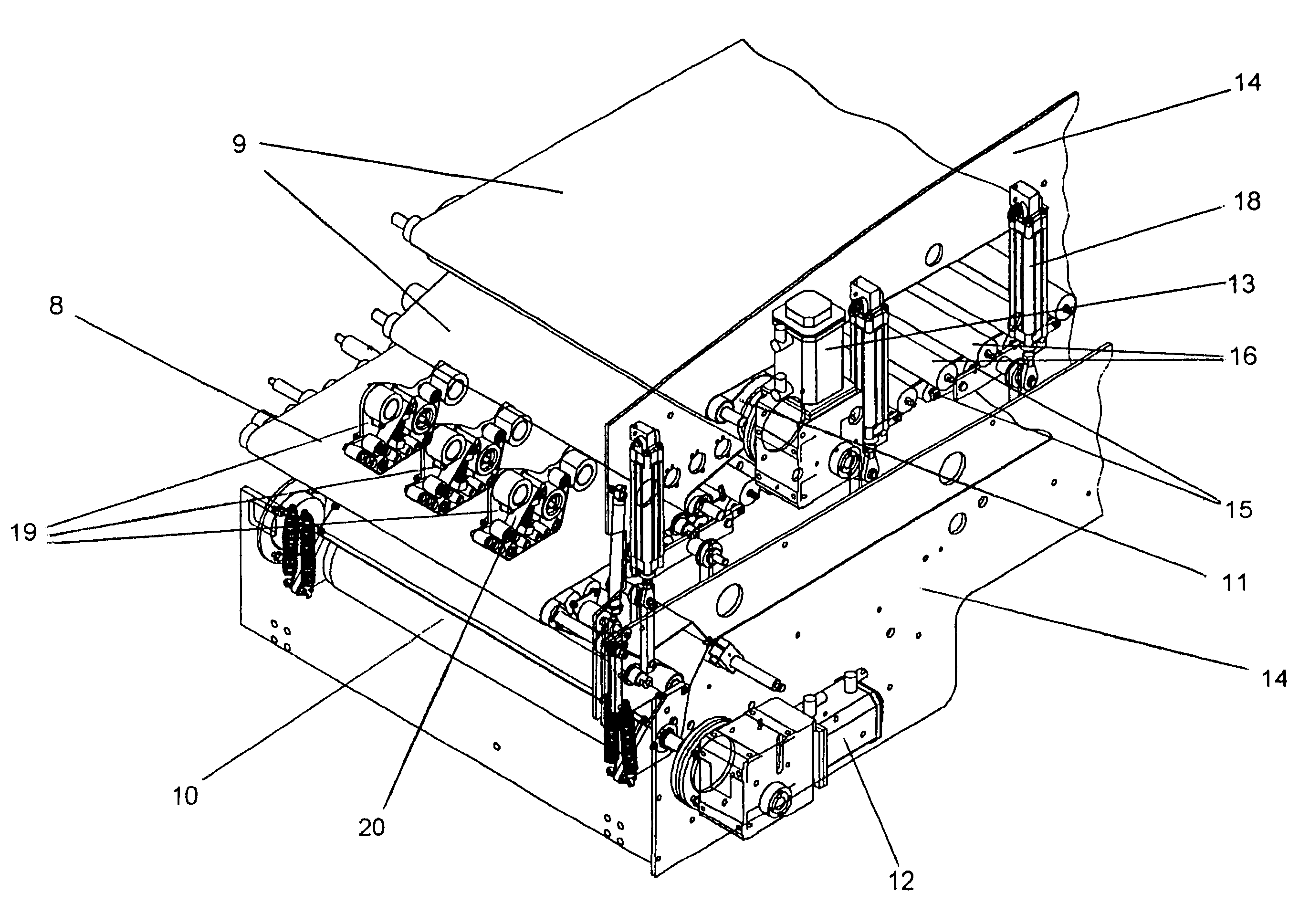 Gathering and pressing device for a folded box-gluing machine