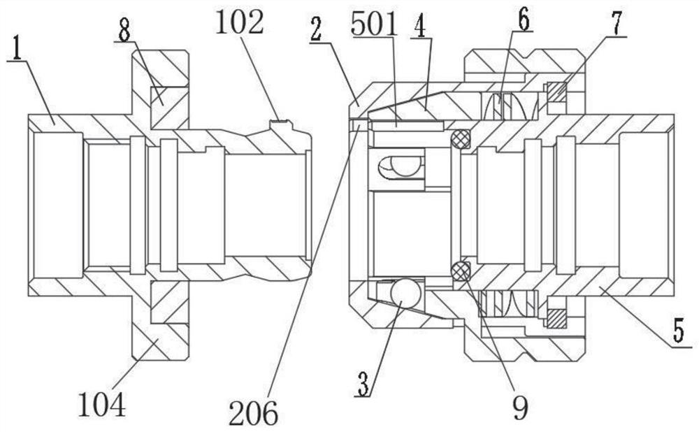 Quick connection structure with magnetic attraction meshing and locking function and connector