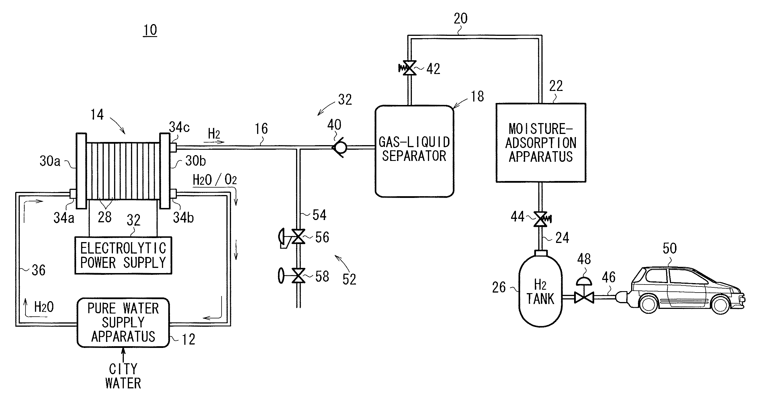 Water electrolysis system and method of shutting down water electrolysis system