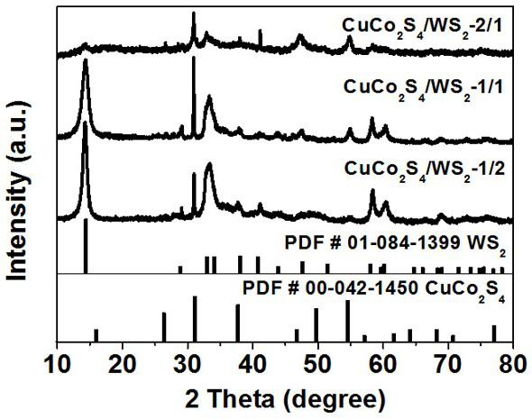 Tungsten sulfide doped cobalt copper sulfide counter electrode catalyst with hollow nanotube structure as well as preparation method and application thereof