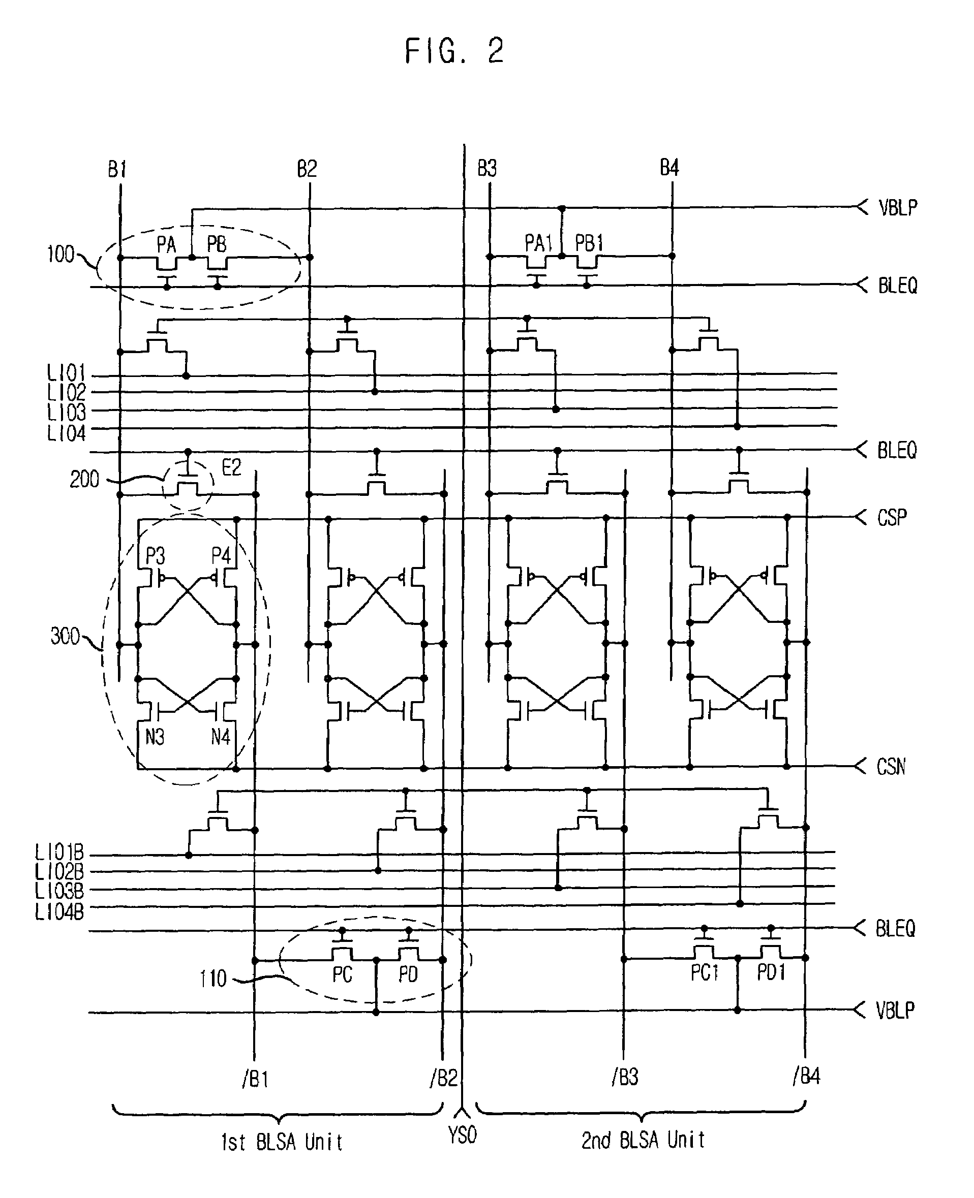 High integrated open bit line structure semiconductor memory device with precharge units to reduce interference or noise