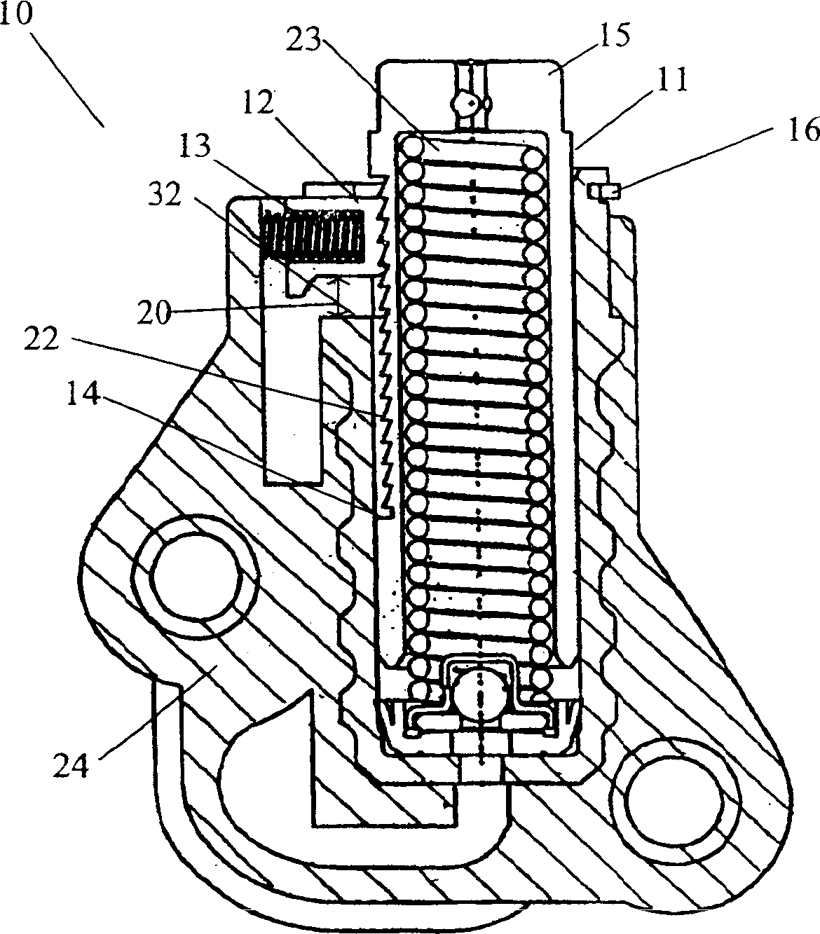 Tooth hydraulic chain tensioner with rotary reset and locking means