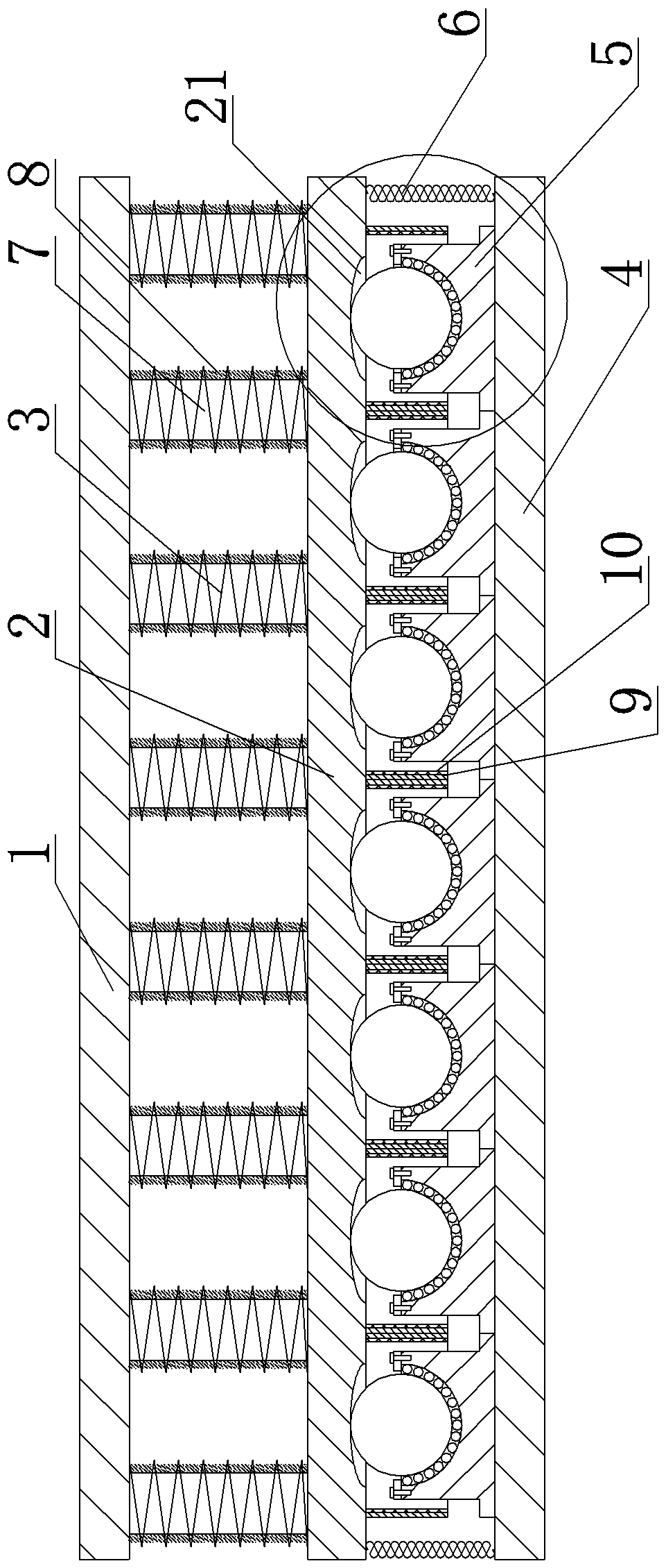 Multi-point spherical rolling support shock insulation floor with limit rope