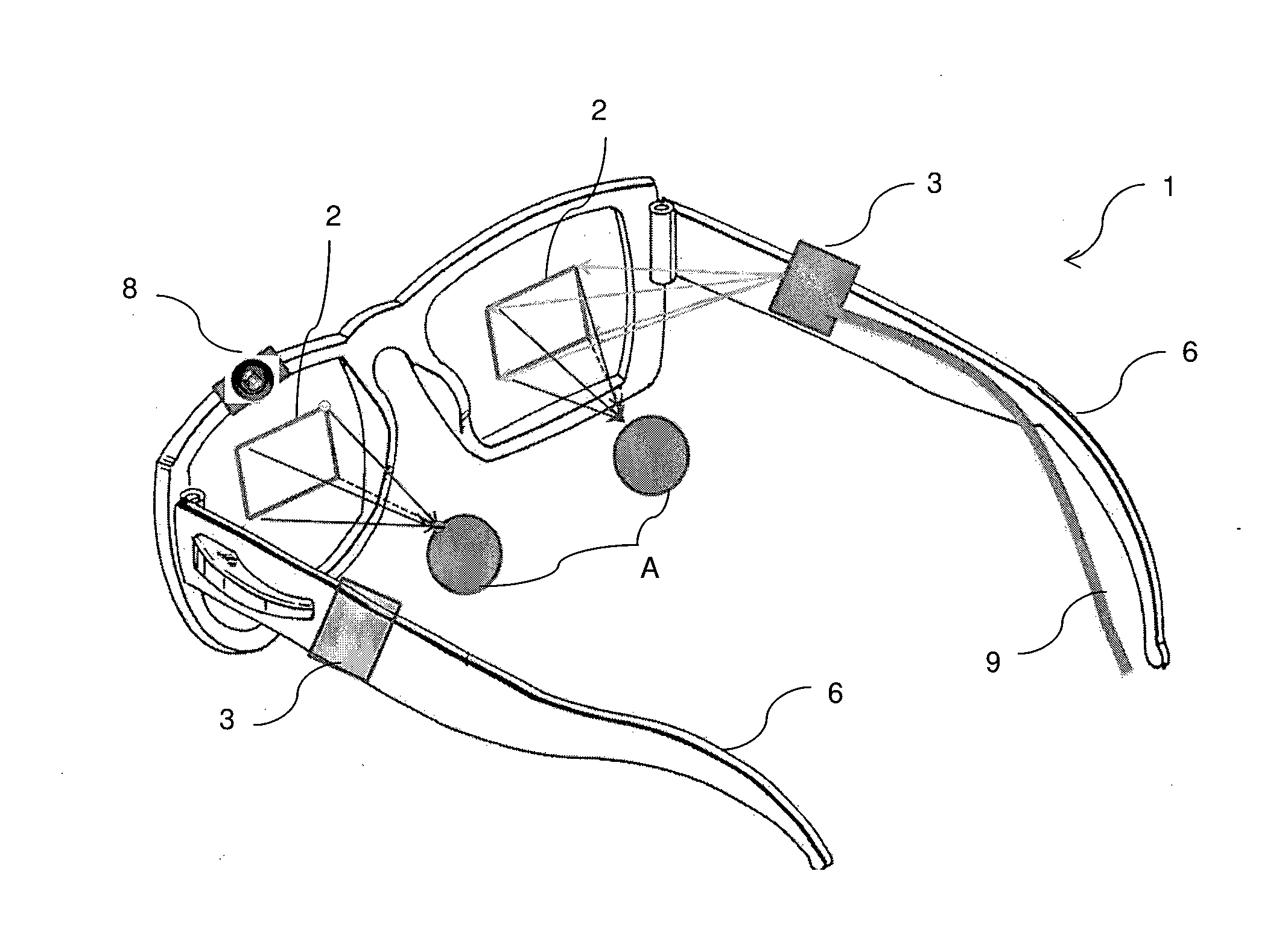 Image display device in the form of a pair of eye glasses