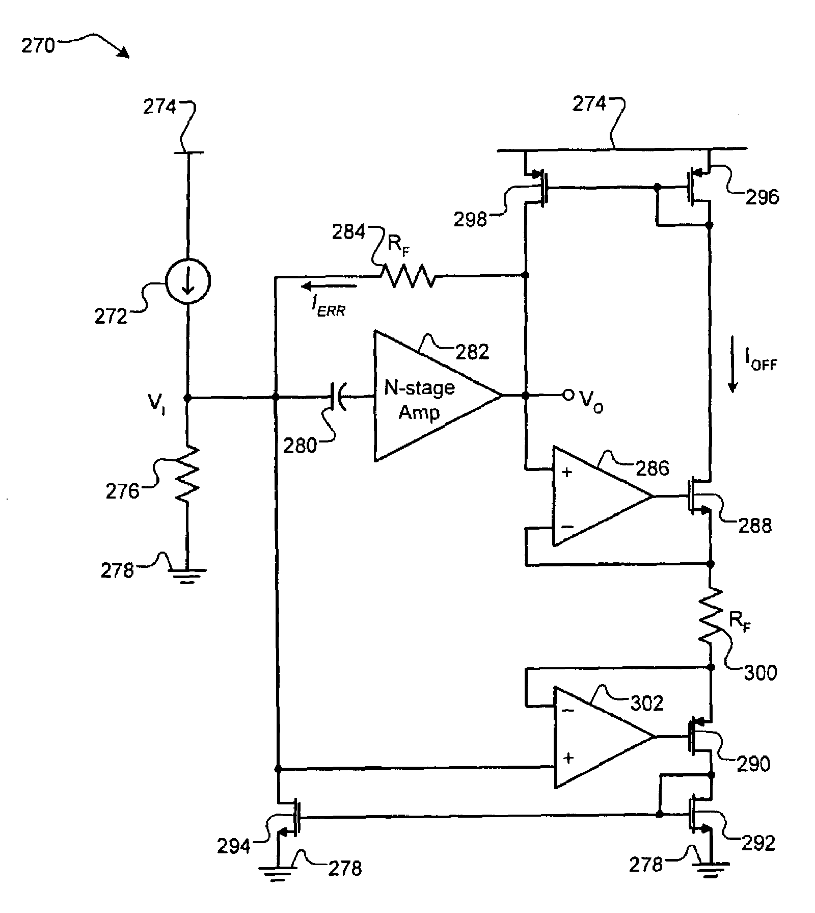 TMR/GMR amplifier with input current compensation