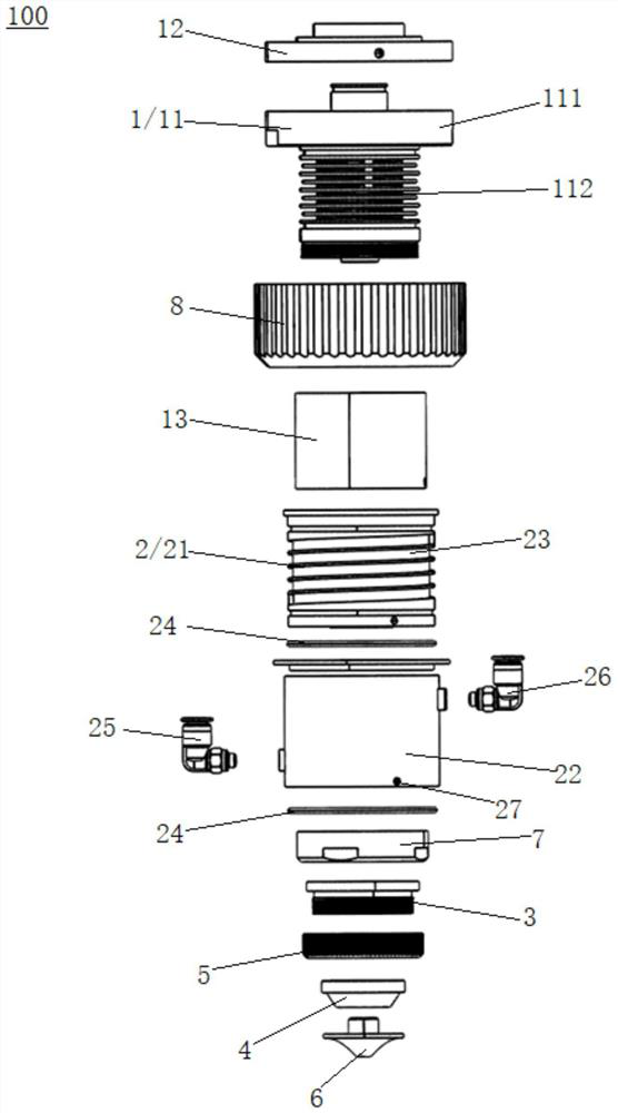 Nozzle mounting structure with a double-cooling type height sensor for laser processing head