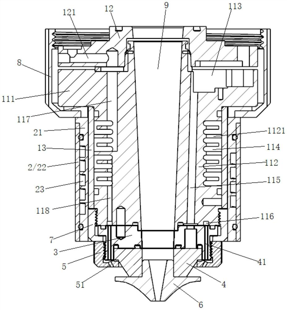 Nozzle mounting structure with a double-cooling type height sensor for laser processing head