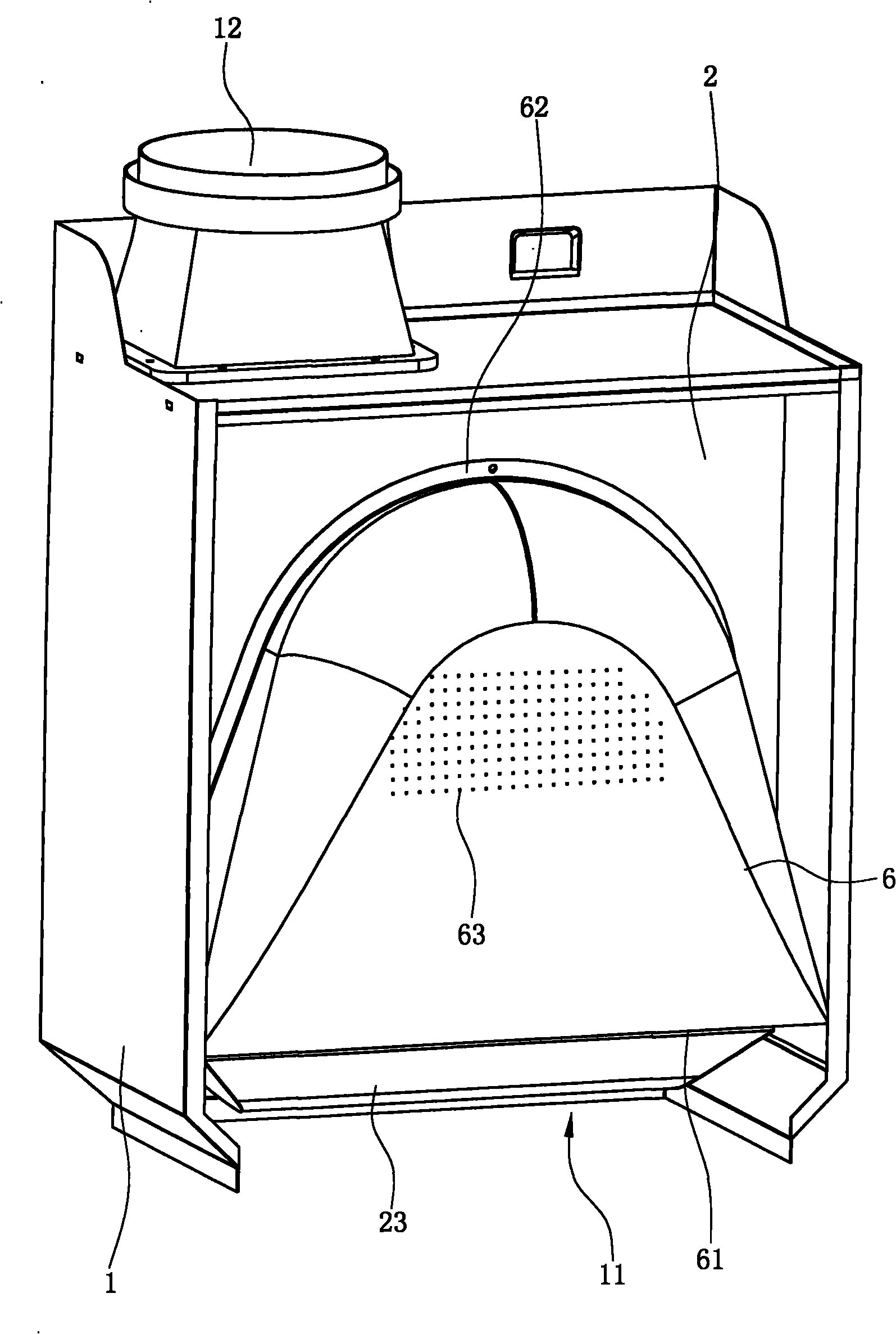Range hood with flow-stabilizing and noise-reducing structure