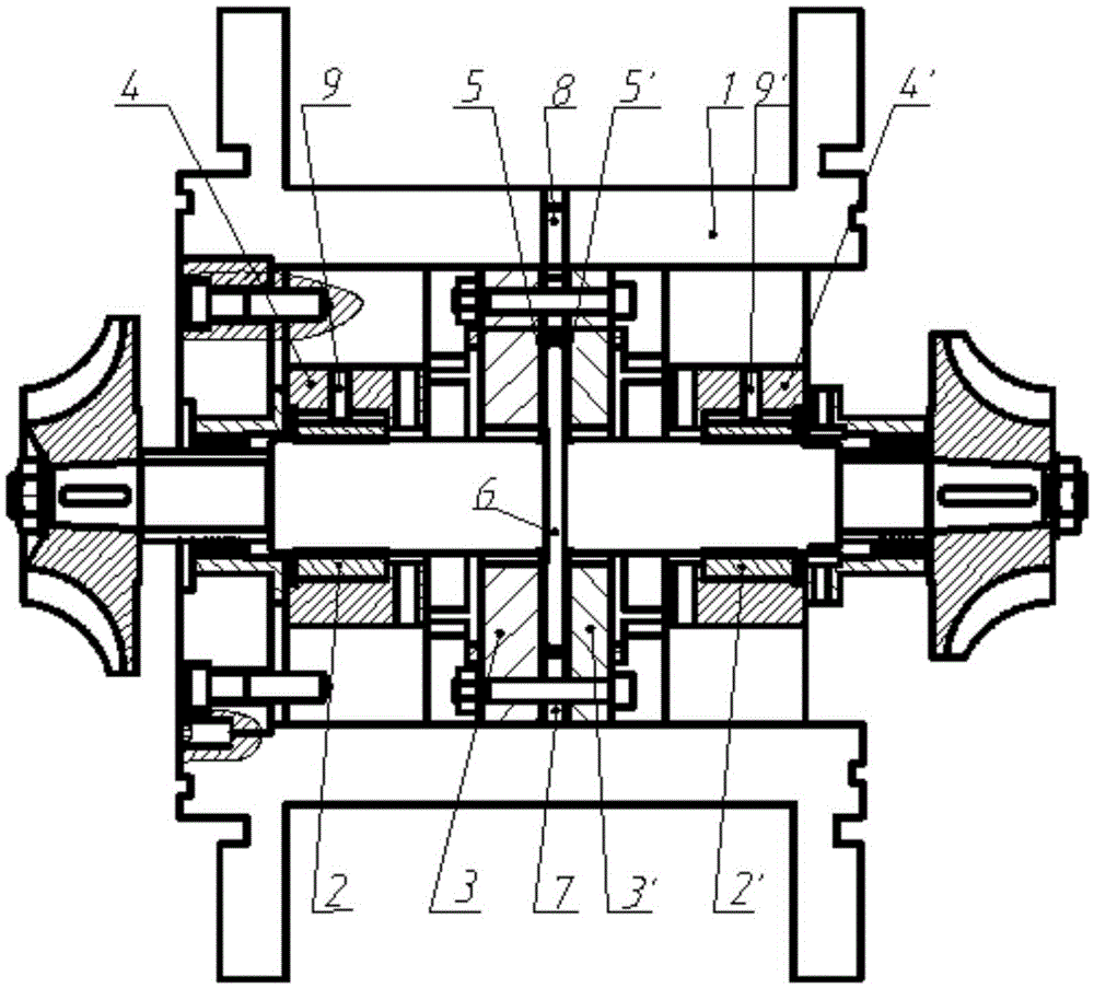 A test structure of an elastic foil dynamic pressure gas thrust bearing subjected to axial force