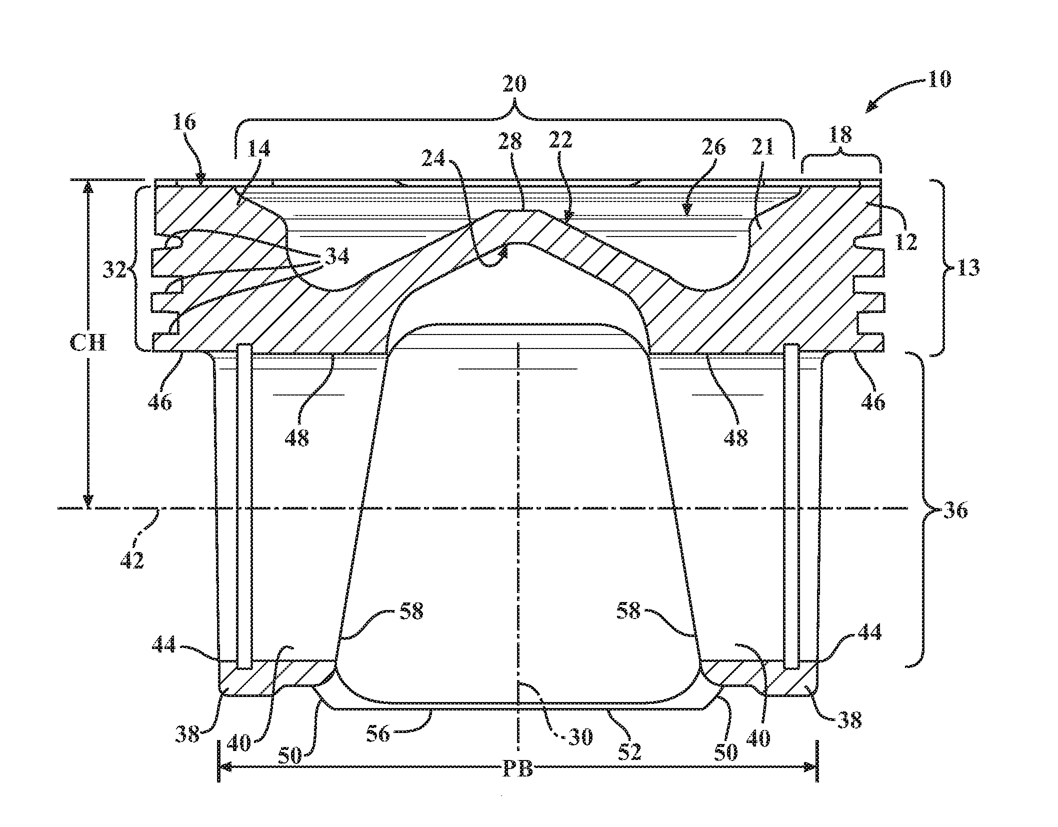 Robust, lightweight, low compression height piston and method of construction thereof