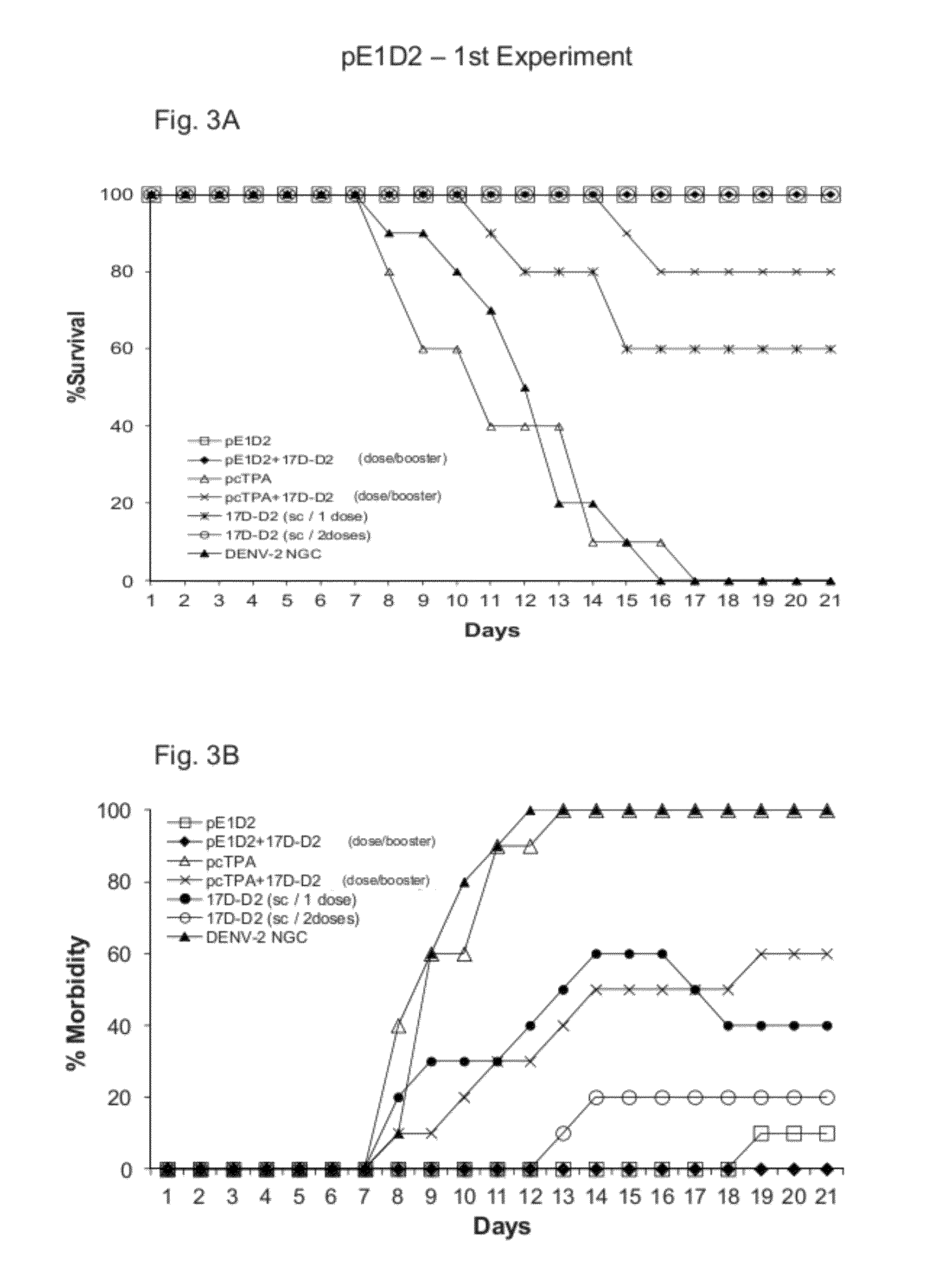 Method, kit, plasmid and composition for inducing an immune response to dengue virus, on the basis of DNA and chimeric virus vaccines