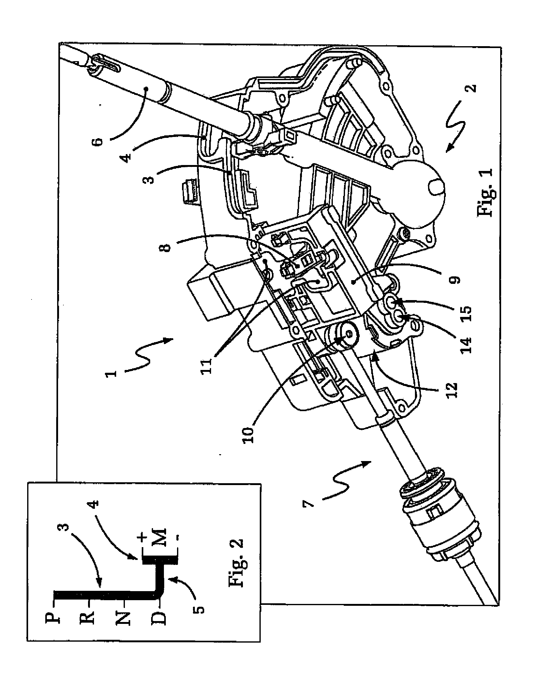 Actuating device with shift carrage lock