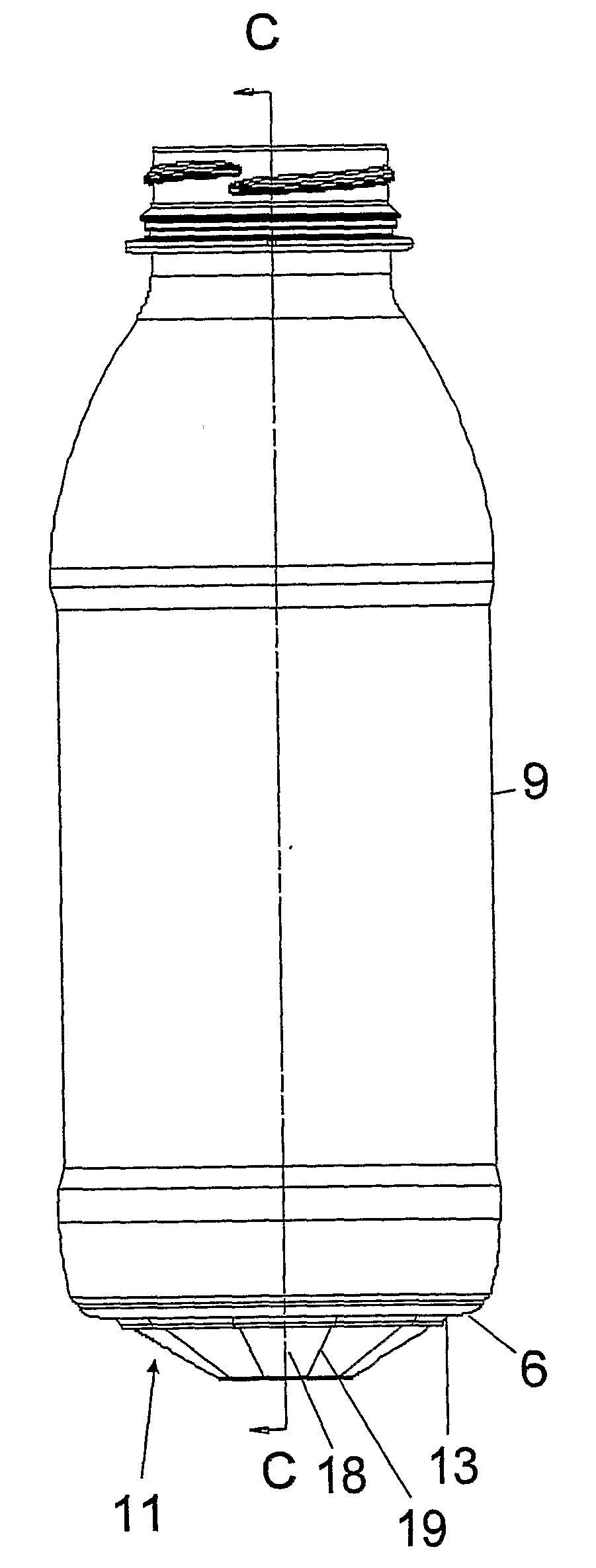 Method of Processing a Container and Base Cup Structure for Removal of Vacuum Pressure