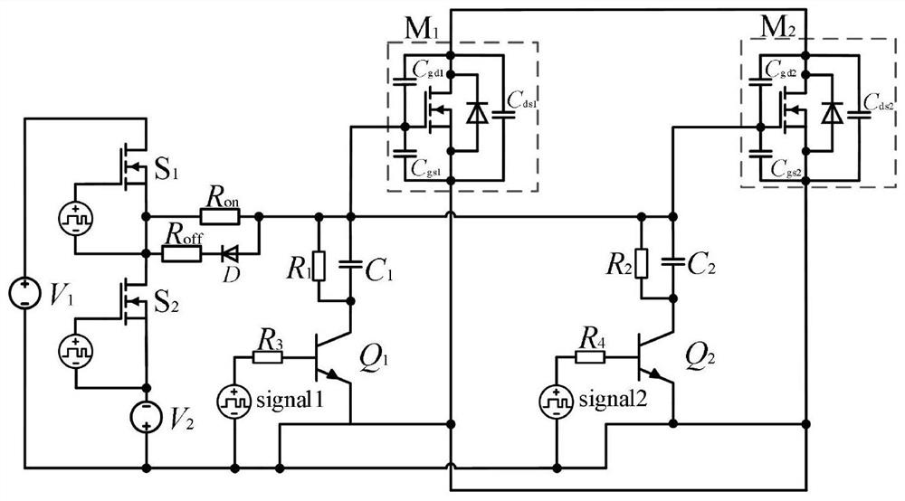 Gate source impedance dynamic adjustment active current sharing SiC MOSFET parallel drive circuit