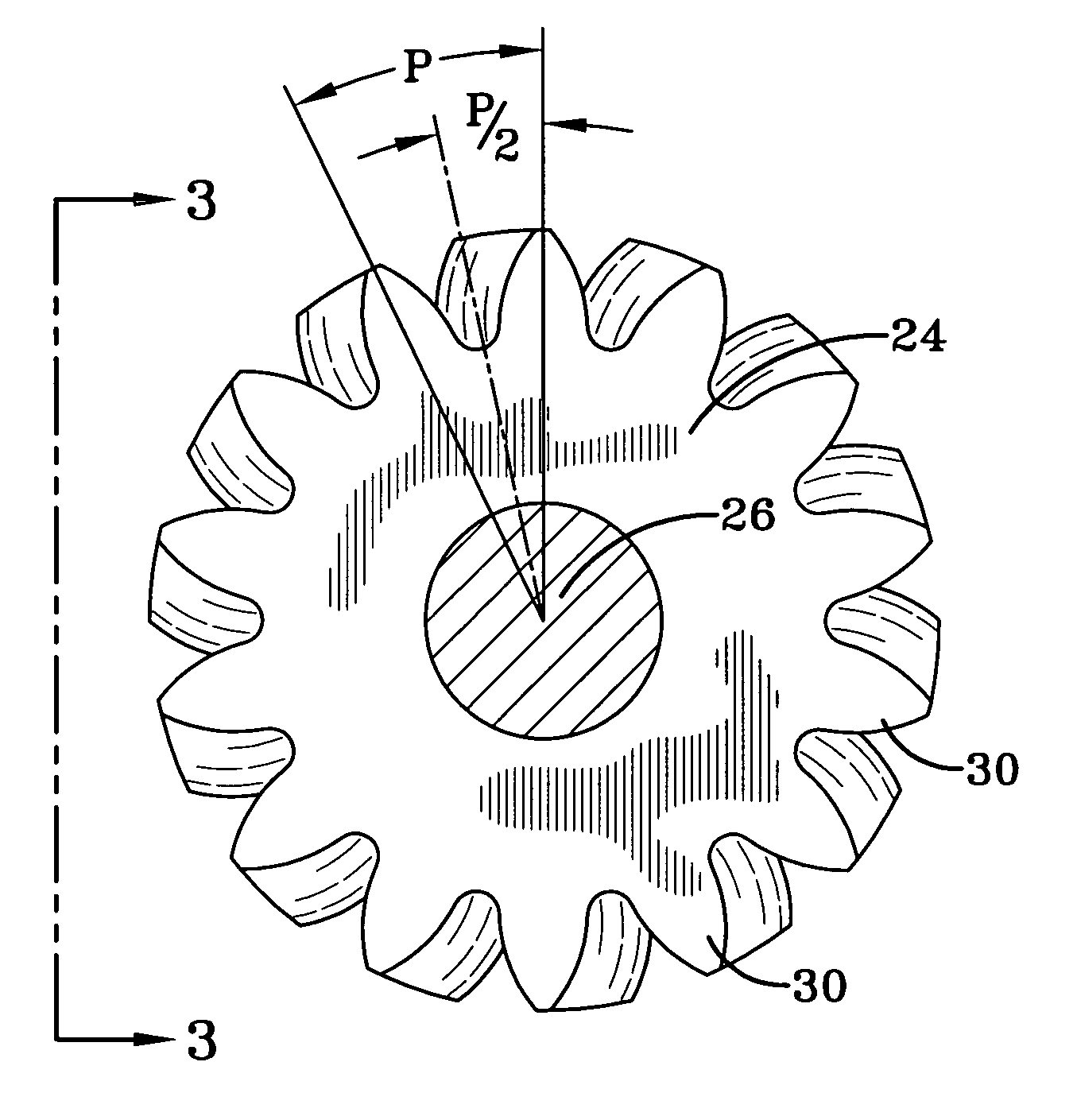 Gear pump with gears having curved teeth and method of feeding elastomeric material