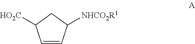 Production of trans-4-aminocyclopent-2-ene-1-carboxylic acid derivatives