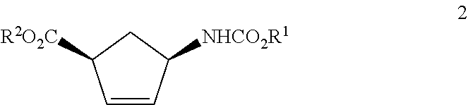 Production of trans-4-aminocyclopent-2-ene-1-carboxylic acid derivatives