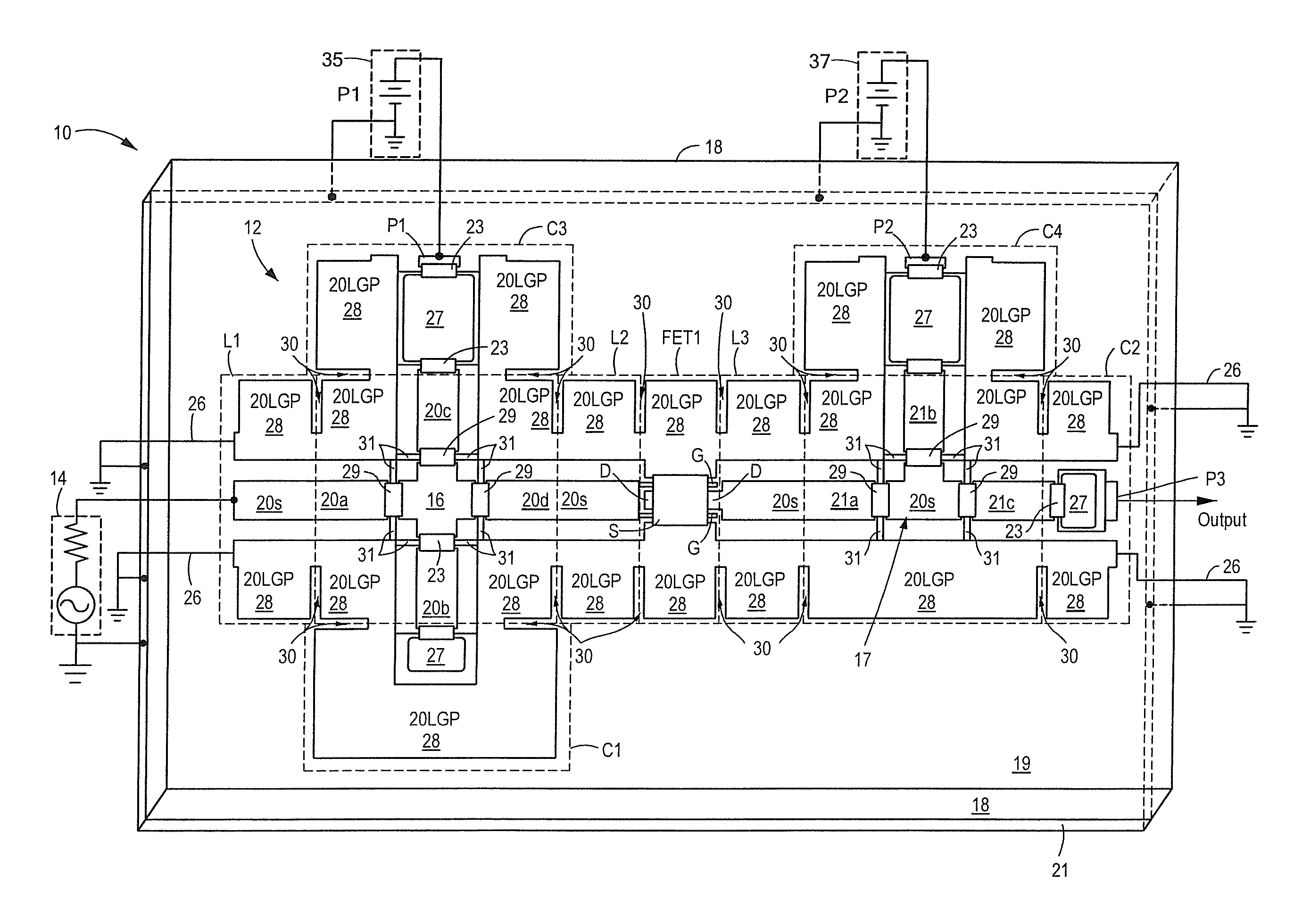 Monolithic microwave integrated circuits (MMICs) having conductor-backed coplanar waveguides and method of designing such MMICs