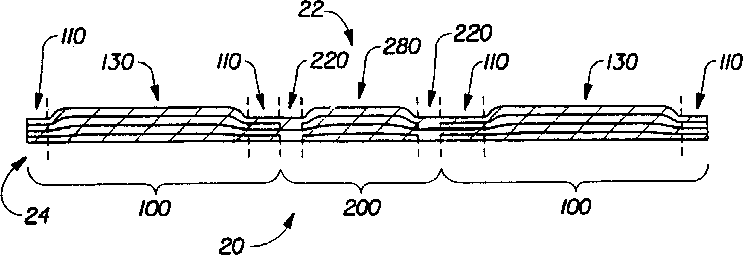 Paper structure having at least three regions including decorative indicia comprising low basis weight region