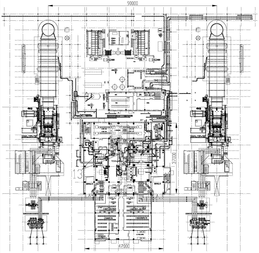 A power island layout structure of a combined cycle power plant with one dragging one multi-shaft gas turbine extraction condensing back pressure unit